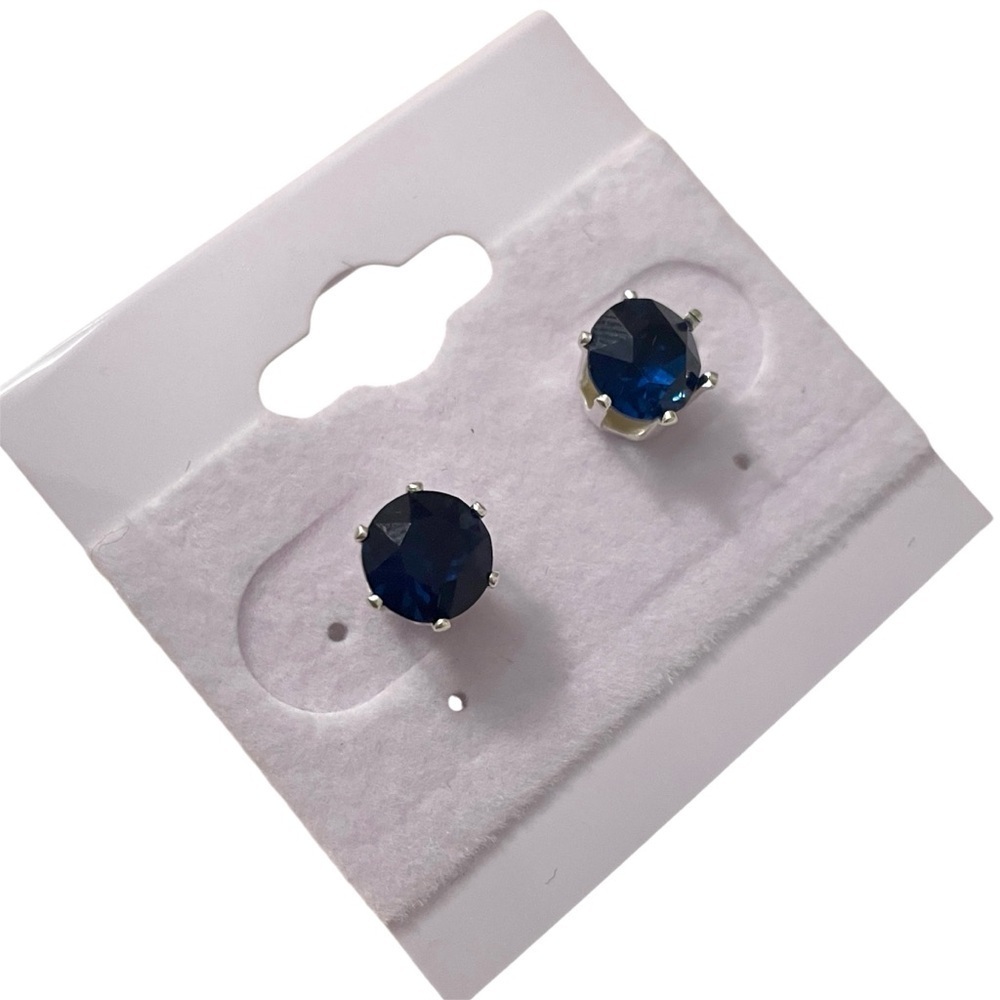 Sapphire Blue Stud Earrings Made with Swarovski Crystals Silver Overlay NWOT - Picture 3 of 5